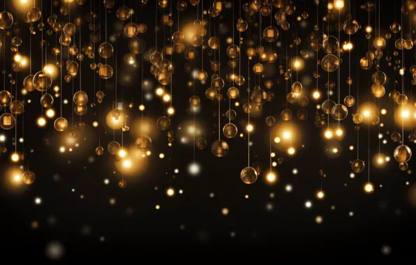 Decoration, lights, the dark background, balls, New Year, Christmas, golden, new year