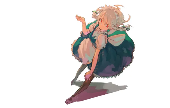Shadow, white background, braids, touhou, uniform, the maid, art, Izayoi Sakuya