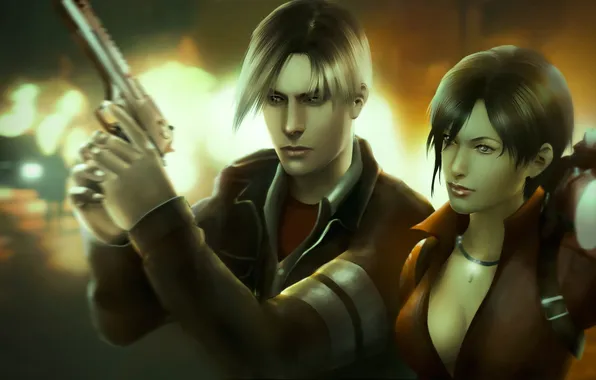 Girl, gun, guy, capcom, resident evil 6, ada wong, leon s. kennedy