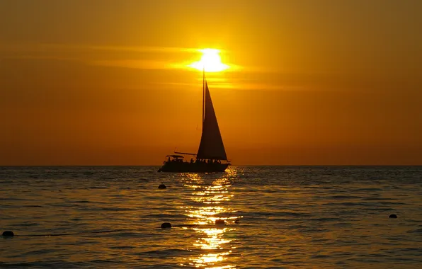 Picture sea, sunset, fishing, yacht, sail
