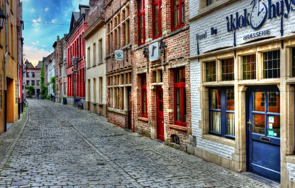 Street, building, HDR, Belgium, street, houses, Belgium, Ghent