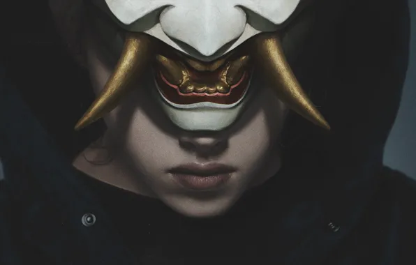 Girl, mask, lips