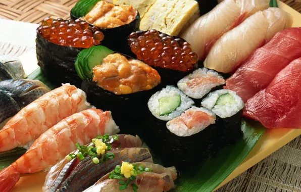 Picture food, fish, caviar, dish, rolls, shrimp, seafood