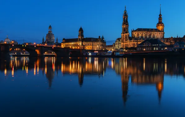 The sky, lights, reflection, Germany, Dresden, mirror, Elba, Saxony