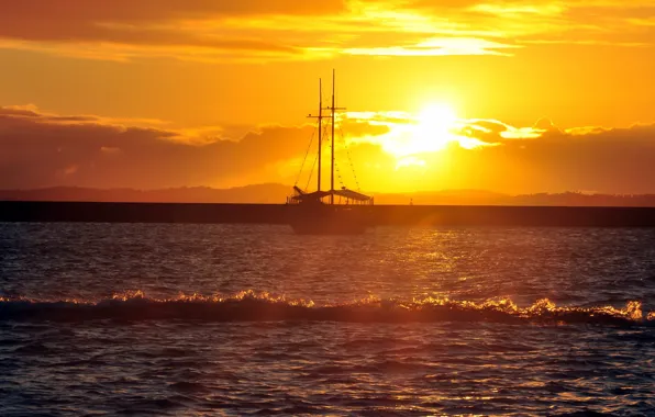 Picture sea, landscape, sunset, ship