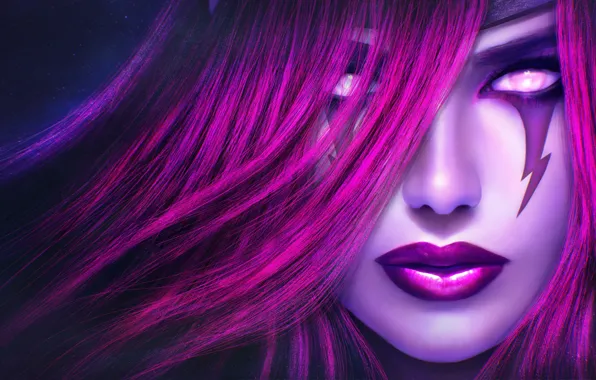 Girl, face, League of Legends, lol, Morgana, Angel Fall
