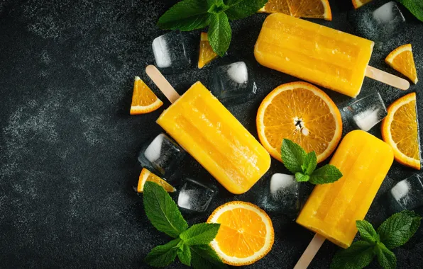 Ice, mint, dessert, slices, Ice cream, orange
