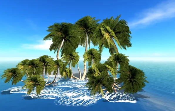 Picture sea, the sky, palm trees, rendering, island