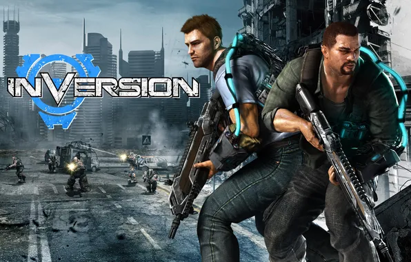 Logo, videogame, Inversion, enemies