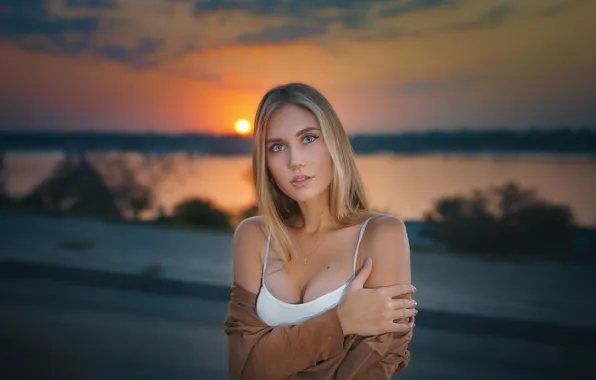 Picture girl, sunset, blonde, cute