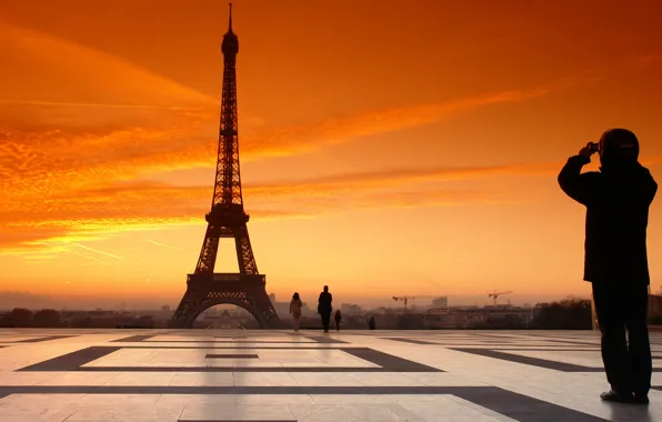 France, Paris, Sunset, The sky, Clouds, The evening, Area, People