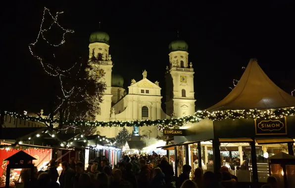 Night, lights, holiday, Germany, New Year, Bayern, Christmas, fair