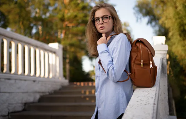 Girl, Photo, Look, Glasses, Ladder, Model, Girl, Hair
