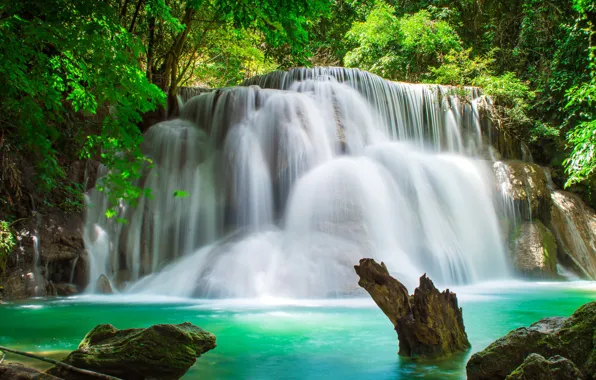Greens, forest, the sun, trees, tropics, stones, waterfall, Thailand