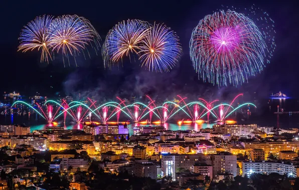 Picture lights, the evening, Cannes, pyrotechnic festival