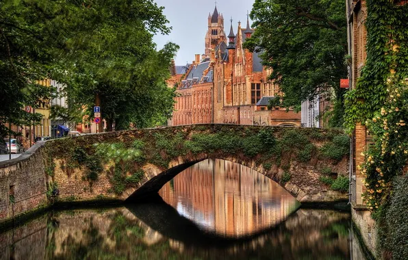 Picture city, bridge, houses, belgium, Bruges