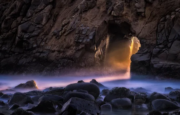 Picture rock, stones, the ocean, sunset, California, pacific, Big Sur, Pfeiffer Beach