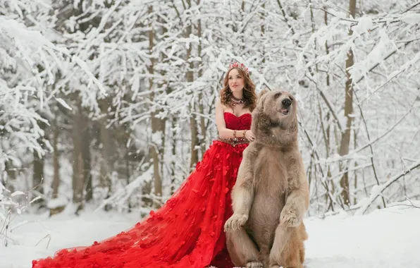 Winter, frost, forest, look, girl, snow, trees, branches