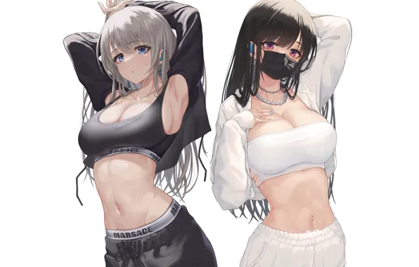 Girl, white, hot, sexy, boobs, grey, anime, blue eyes