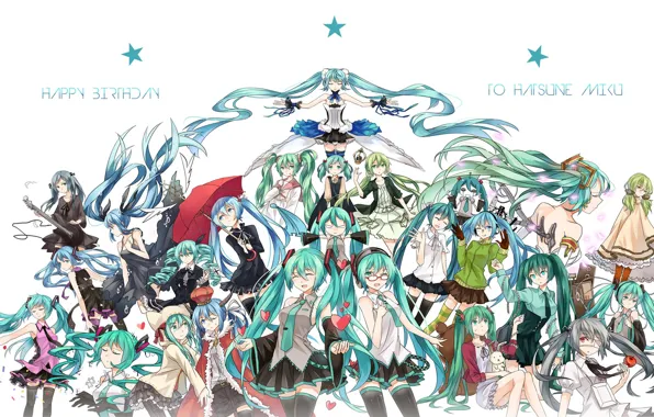 Stockings, umbrella, crown, glasses, tie, vocaloid, Hatsune Miku, Vocaloid