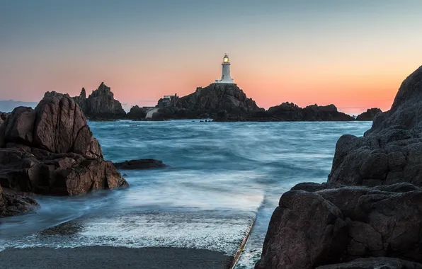 Sea, landscape, rocks, lighthouse