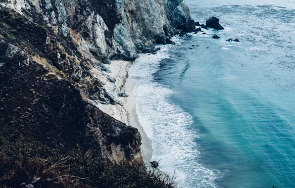 United States, beach, sea, California, cliff, Big Sur, cove