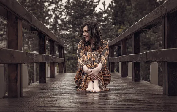 Look, girl, bridge, nature, pose, rain, Emil Topalov