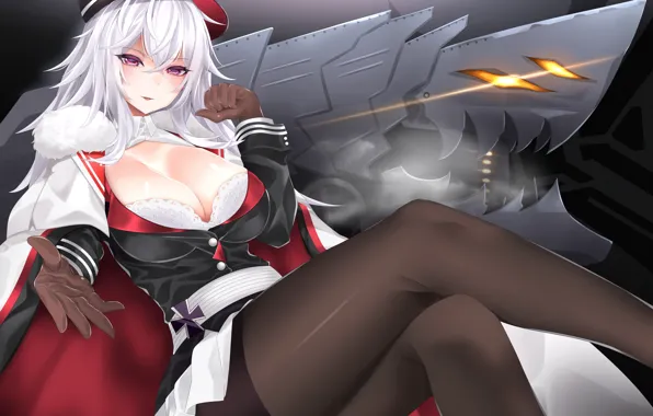 Girl, white hair, graf zeppelin, azur lane, surota