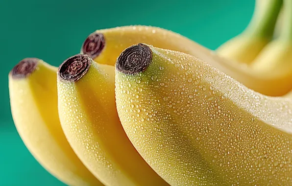 Drops, macro, bananas, banana, green background, fresh, bundle, AI art