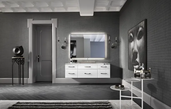 White, design, grey, black, interior, bathroom, art Deco