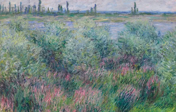 Landscape, nature, picture, Claude Monet, The banks of the Seine at Vétheuil