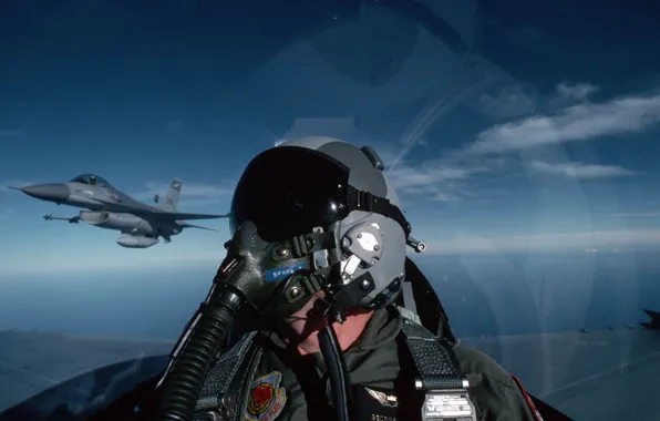 The sky, aviation, the plane, pilot, F-16