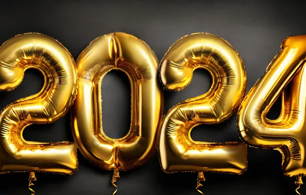 Figures, New year, gold, date, 2024, New Year 2024