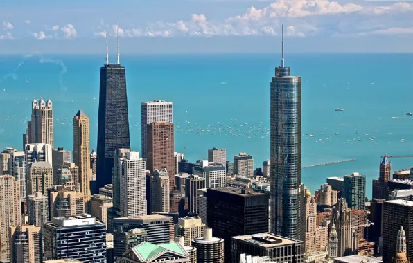 Picture the sky, the city, building, morning, day, USA, skyscrapers, Сhicago