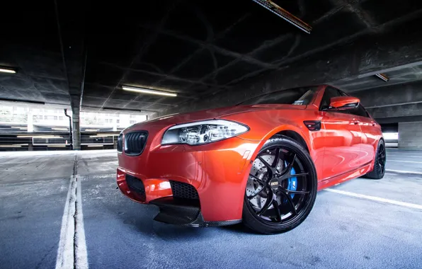 Orange, black, BMW, BMW, wheels, drives, f10, BBS