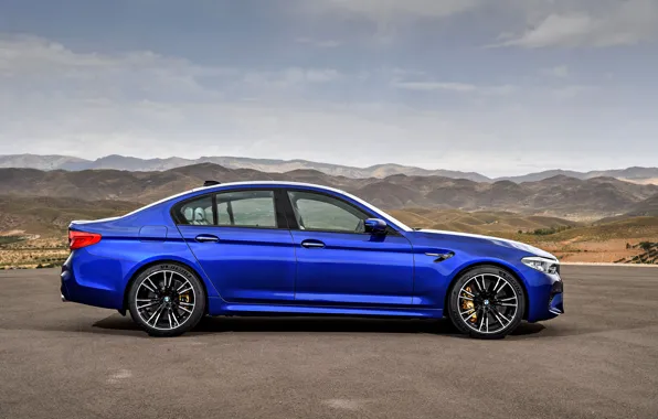 Picture blue, BMW, profile, sedan, BMW M5, four-door, 2017, M5