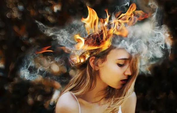 Picture girl, abstraction, fire