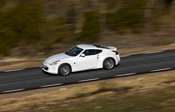 Road, white, speed, Nissan, 2011, 370Z