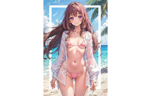 Kawaii, girl, hot, sexy, wet, beach, ocean, anime