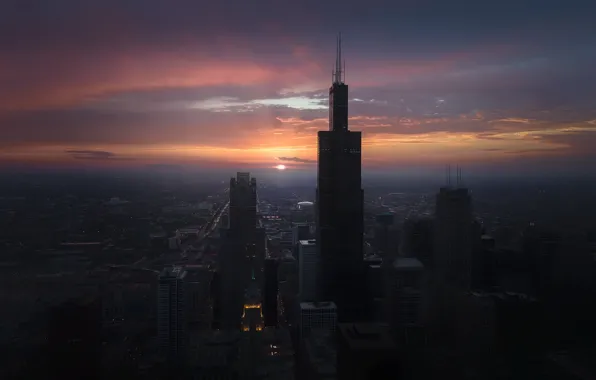 Night, the city, Chicago