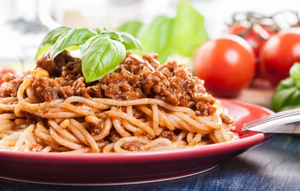 Greens, food, meat, tomatoes, pasta
