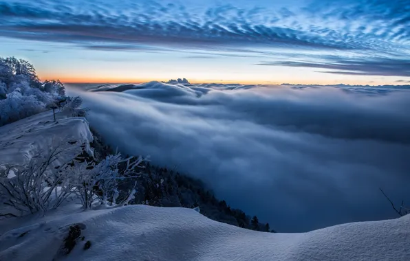 Picture the sky, snow, mountains, fog