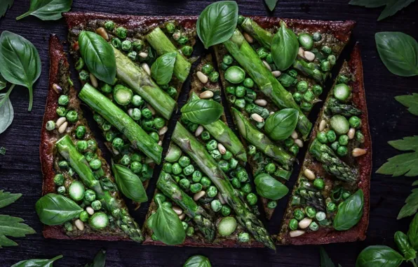 Pie, peas, asparagus, Basil