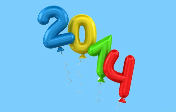 Holiday, figures, new year, 2014, balloons, blue background