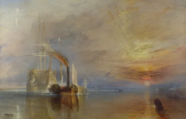Sunset, ship, picture, steamer, William Turner, Mare