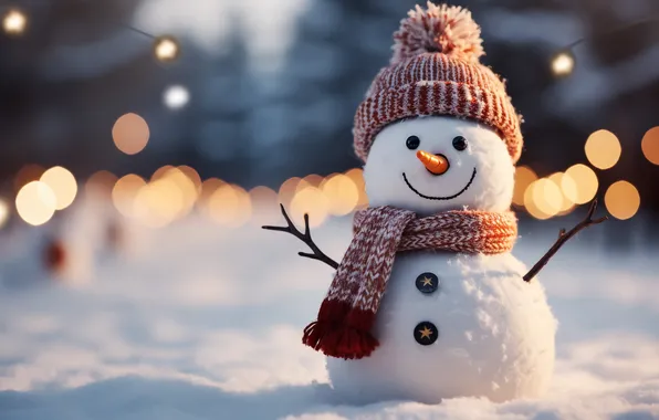 Picture winter, snow, decoration, Christmas, New year, snowman, happy, Christmas