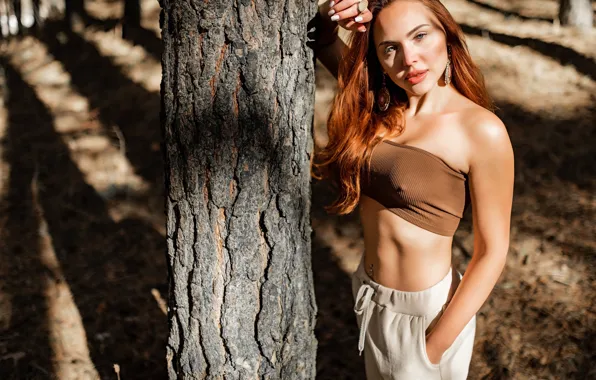 Look, girl, trees, pose, figure, red, redhead, Anton Vladimirovich
