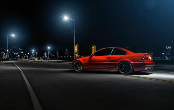 Night, red, BMW, BMW, lights, red, rear, street