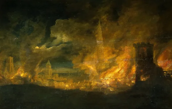 Picture landscape, picture, glow, Daniel van Hail, A fire in the City