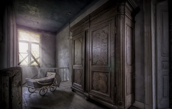 Room, stroller, wardrobe